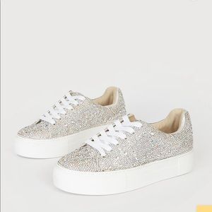 BETSY JOHNSON SIDNEY SILVER RHINESTONE PLATFORM SNEAKER - ONLY WORN ONCE